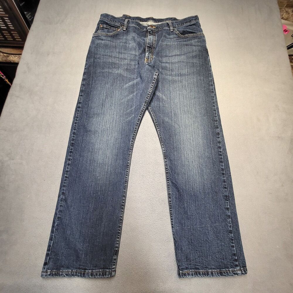 Wrangler Jeans Mens 37x30 Blue Denim Relaxed Fit Straight Leg Distressed